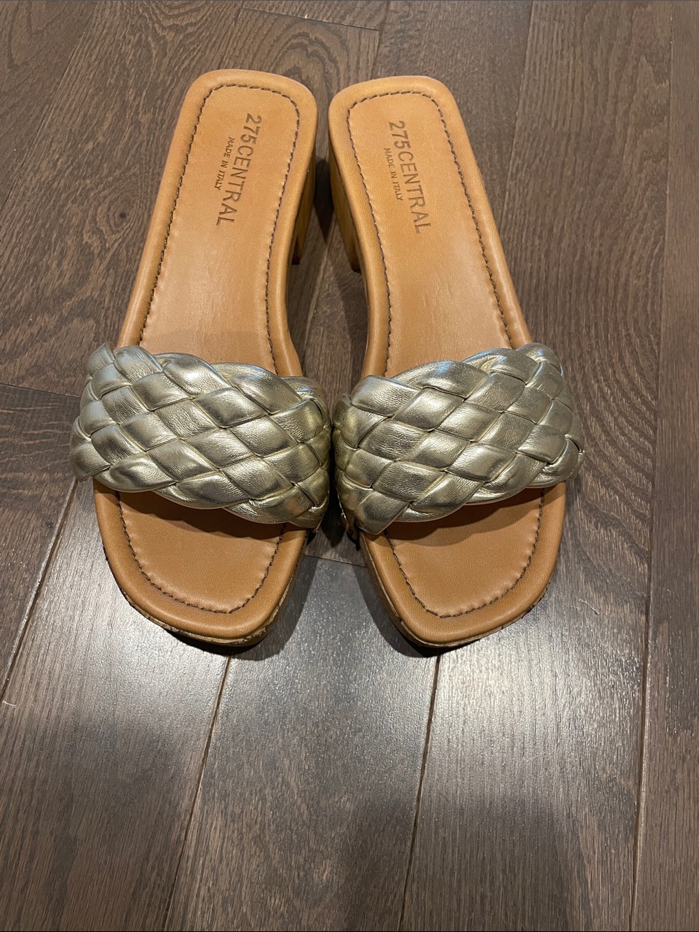 275 Central Braided Metallic Slide Mule in Champagne